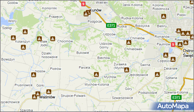 mapa Biechów gmina Kunów, Biechów gmina Kunów na mapie Targeo