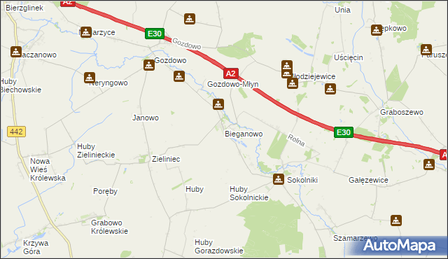 mapa Bieganowo gmina Kołaczkowo, Bieganowo gmina Kołaczkowo na mapie Targeo