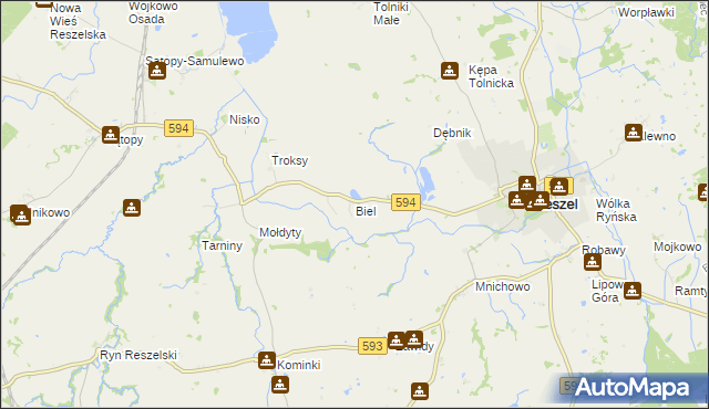 mapa Biel gmina Reszel, Biel gmina Reszel na mapie Targeo