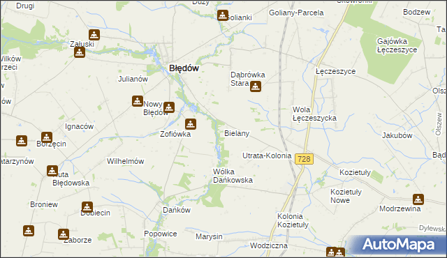 mapa Bielany gmina Błędów, Bielany gmina Błędów na mapie Targeo