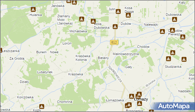 mapa Bielany gmina Łomazy, Bielany gmina Łomazy na mapie Targeo