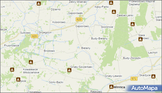 mapa Bielany gmina Winnica, Bielany gmina Winnica na mapie Targeo