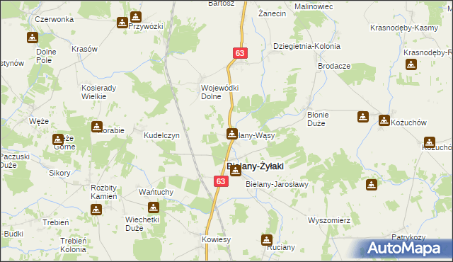 mapa Bielany-Wąsy, Bielany-Wąsy na mapie Targeo