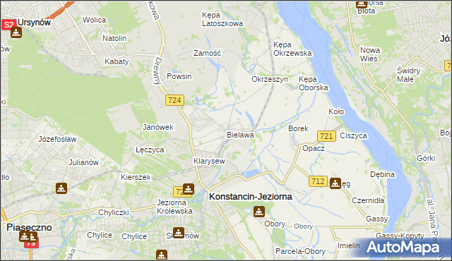 mapa Bielawa gmina Konstancin-Jeziorna, Bielawa gmina Konstancin-Jeziorna na mapie Targeo