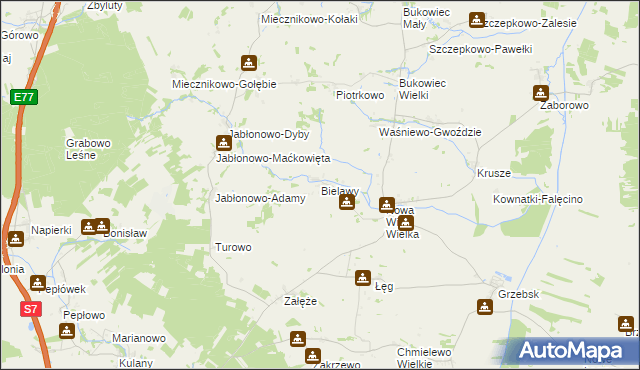 mapa Bielawy gmina Janowiec Kościelny, Bielawy gmina Janowiec Kościelny na mapie Targeo