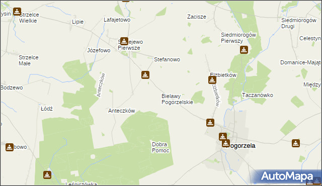 mapa Bielawy Pogorzelskie, Bielawy Pogorzelskie na mapie Targeo