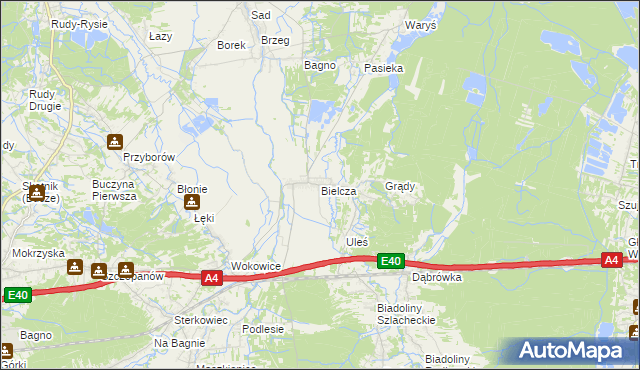 mapa Bielcza, Bielcza na mapie Targeo