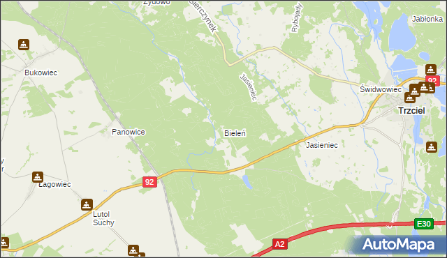 mapa Bieleń, Bieleń na mapie Targeo