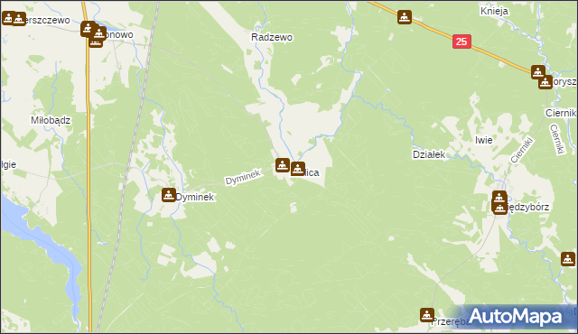 mapa Bielica gmina Biały Bór, Bielica gmina Biały Bór na mapie Targeo