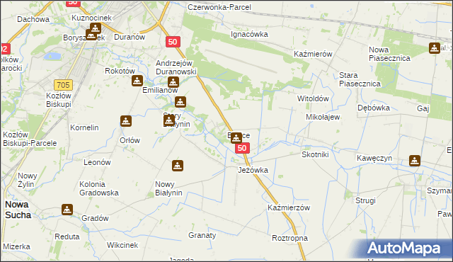 mapa Bielice gmina Sochaczew, Bielice gmina Sochaczew na mapie Targeo