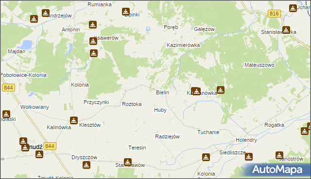 mapa Bielin gmina Żmudź, Bielin gmina Żmudź na mapie Targeo