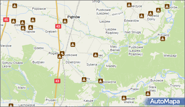 mapa Bieniec gmina Pątnów, Bieniec gmina Pątnów na mapie Targeo