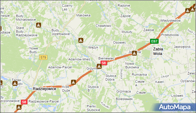 mapa Bieniewiec, Bieniewiec na mapie Targeo