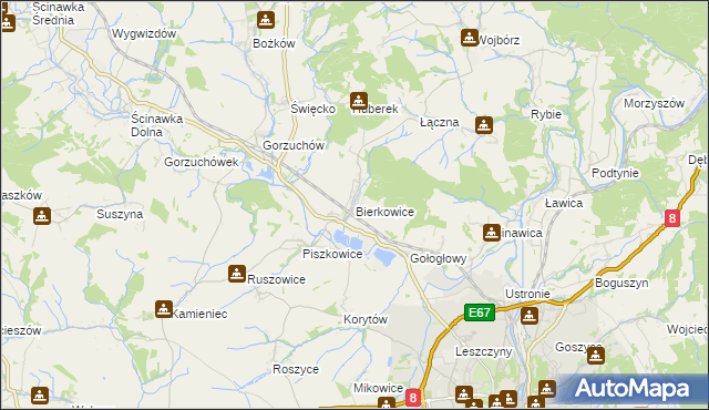 mapa Bierkowice, Bierkowice na mapie Targeo