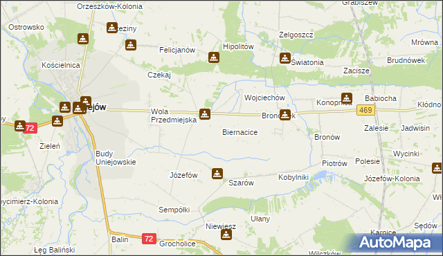mapa Biernacice gmina Wartkowice, Biernacice gmina Wartkowice na mapie Targeo