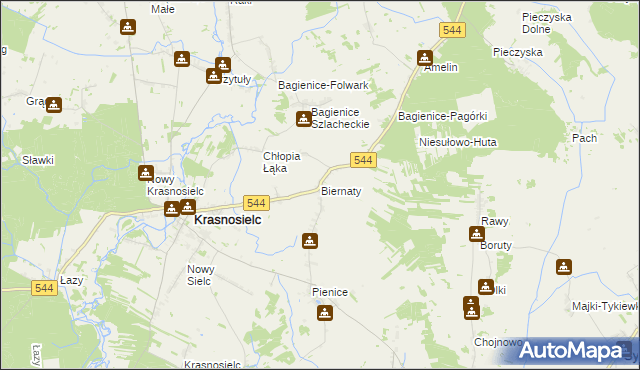 mapa Biernaty gmina Krasnosielc, Biernaty gmina Krasnosielc na mapie Targeo