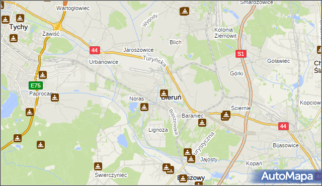 mapa Bieruń, Bieruń na mapie Targeo