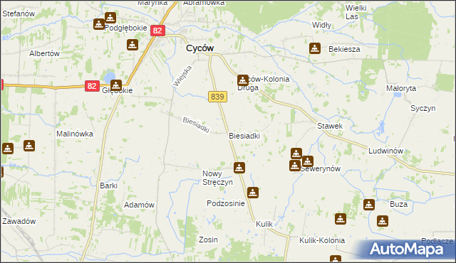 mapa Biesiadki gmina Cyców, Biesiadki gmina Cyców na mapie Targeo