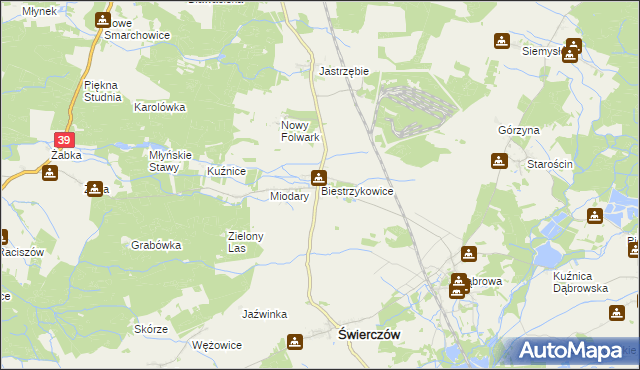 mapa Biestrzykowice, Biestrzykowice na mapie Targeo