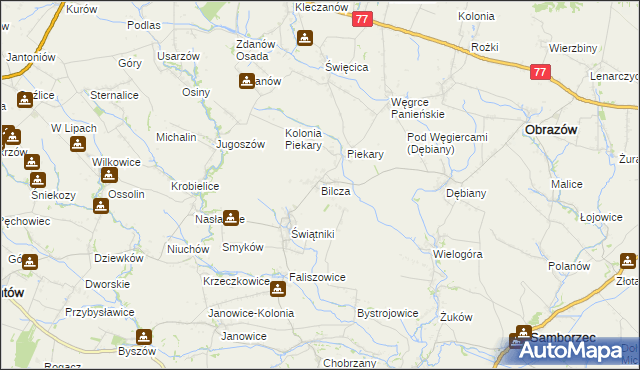 mapa Bilcza gmina Obrazów, Bilcza gmina Obrazów na mapie Targeo