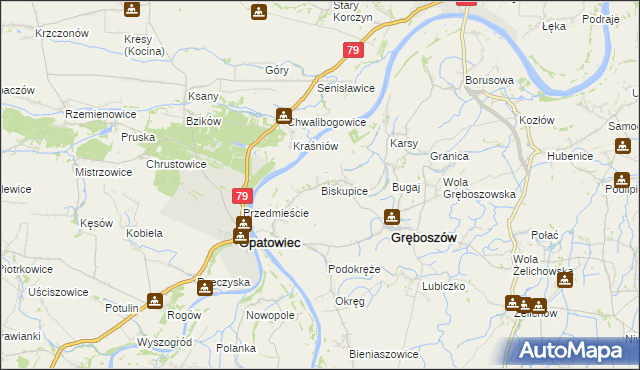 mapa Biskupice gmina Gręboszów, Biskupice gmina Gręboszów na mapie Targeo