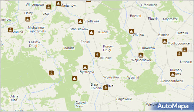 mapa Biskupice gmina Grodziec, Biskupice gmina Grodziec na mapie Targeo