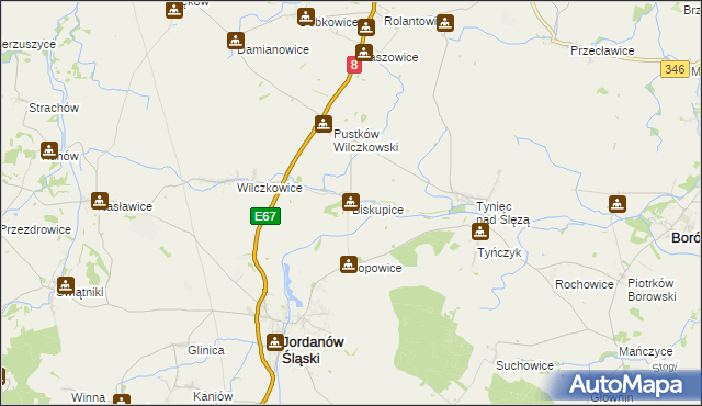 mapa Biskupice gmina Jordanów Śląski, Biskupice gmina Jordanów Śląski na mapie Targeo