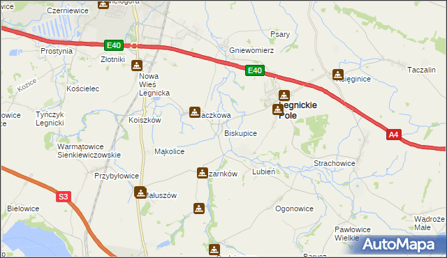 mapa Biskupice gmina Legnickie Pole, Biskupice gmina Legnickie Pole na mapie Targeo