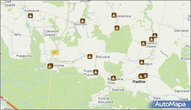 mapa Biskupice gmina Radłów, Biskupice gmina Radłów na mapie Targeo