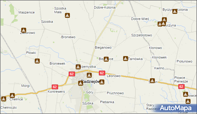 mapa Biskupice gmina Radziejów, Biskupice gmina Radziejów na mapie Targeo