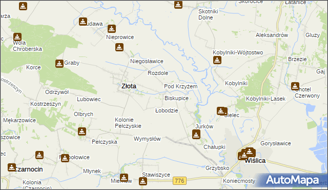 mapa Biskupice gmina Złota, Biskupice gmina Złota na mapie Targeo