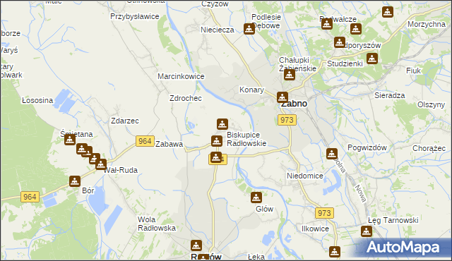 mapa Biskupice Radłowskie, Biskupice Radłowskie na mapie Targeo