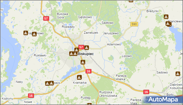 mapa Biskupiec-Kolonia Druga, Biskupiec-Kolonia Druga na mapie Targeo