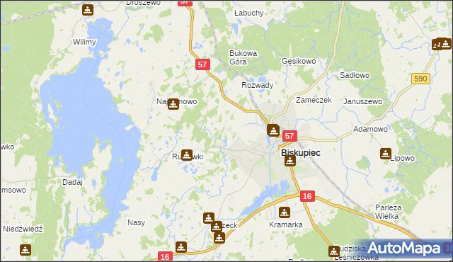 mapa Biskupiec-Kolonia Trzecia, Biskupiec-Kolonia Trzecia na mapie Targeo