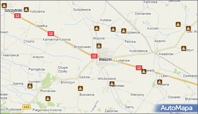 mapa Błaszki, Błaszki na mapie Targeo