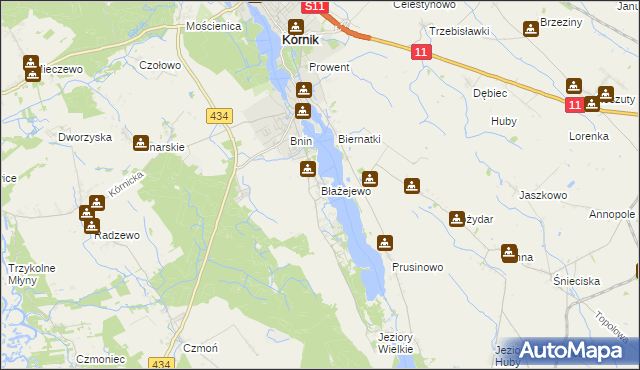 mapa Błażejewo gmina Kórnik, Błażejewo gmina Kórnik na mapie Targeo