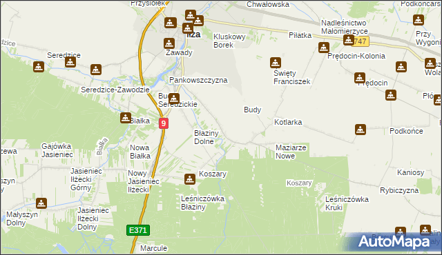 mapa Błaziny Górne, Błaziny Górne na mapie Targeo