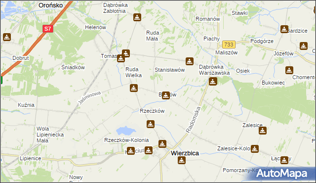 mapa Błędów gmina Wierzbica, Błędów gmina Wierzbica na mapie Targeo