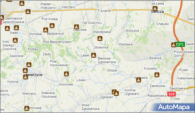 mapa Błędowa Zgłobieńska, Błędowa Zgłobieńska na mapie Targeo