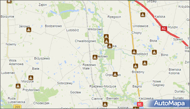 mapa Błędowo gmina Lubień Kujawski, Błędowo gmina Lubień Kujawski na mapie Targeo