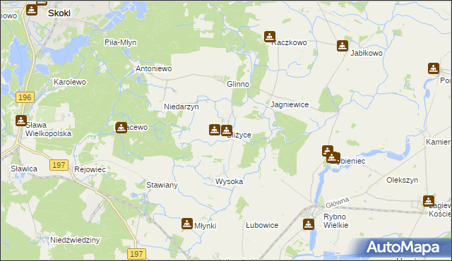 mapa Bliżyce gmina Skoki, Bliżyce gmina Skoki na mapie Targeo