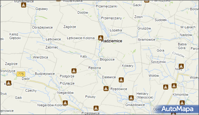 mapa Błogocice, Błogocice na mapie Targeo