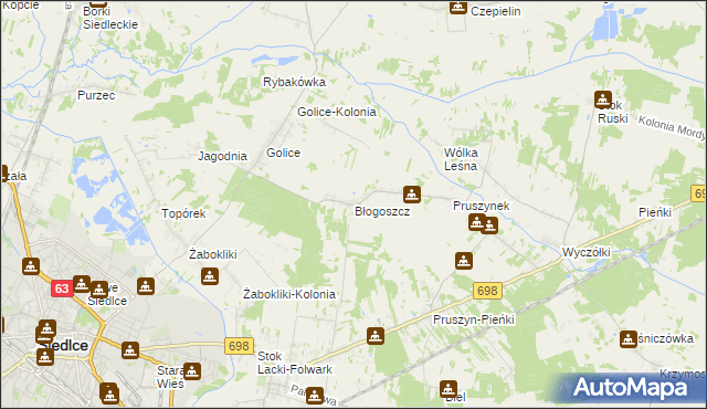 mapa Błogoszcz, Błogoszcz na mapie Targeo