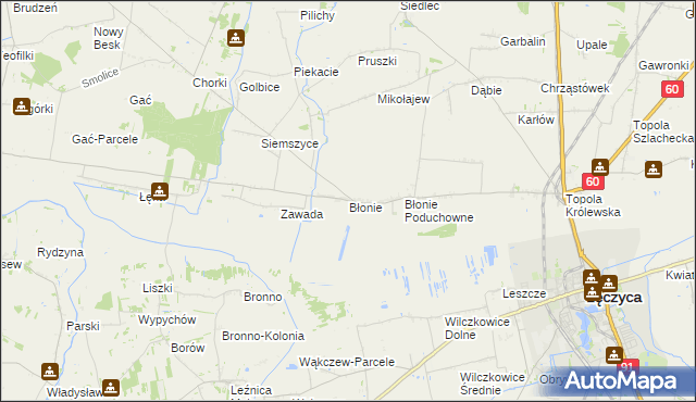 mapa Błonie gmina Łęczyca, Błonie gmina Łęczyca na mapie Targeo