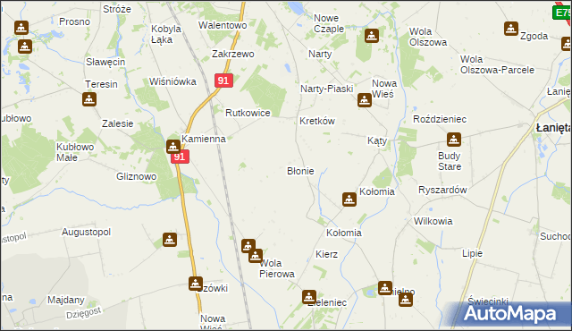 mapa Błonie gmina Lubień Kujawski, Błonie gmina Lubień Kujawski na mapie Targeo