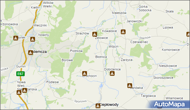 mapa Błotnica gmina Kondratowice, Błotnica gmina Kondratowice na mapie Targeo