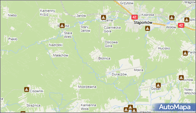 mapa Błotnica gmina Stąporków, Błotnica gmina Stąporków na mapie Targeo