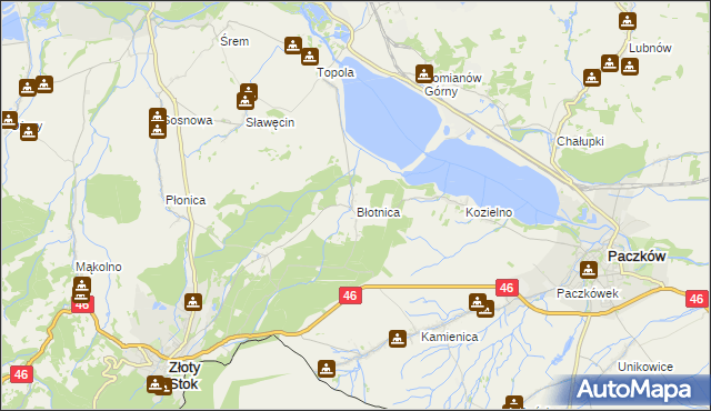 mapa Błotnica gmina Złoty Stok, Błotnica gmina Złoty Stok na mapie Targeo