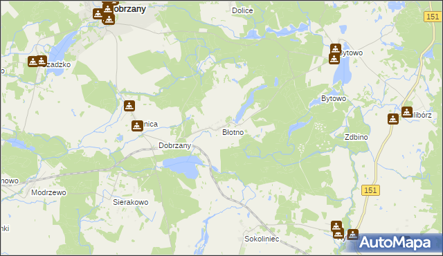 mapa Błotno gmina Dobrzany, Błotno gmina Dobrzany na mapie Targeo