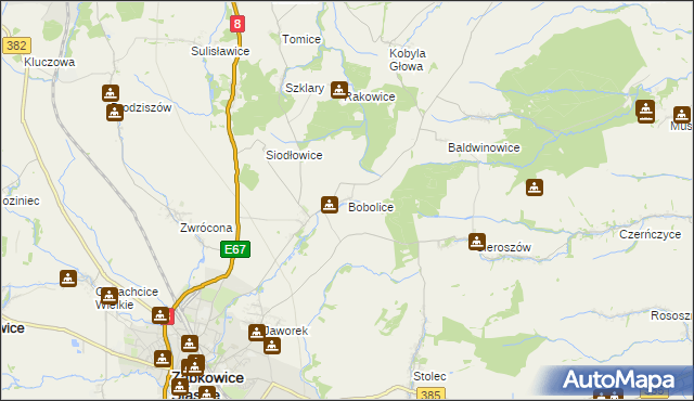 mapa Bobolice gmina Ząbkowice Śląskie, Bobolice gmina Ząbkowice Śląskie na mapie Targeo